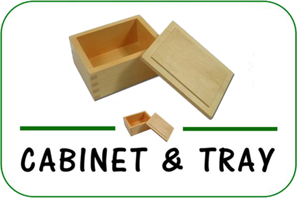 cabinet and tray Montessori materials